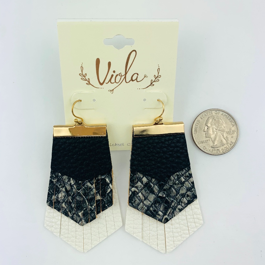 Leather Earrings Fringe Tassel Snakeskin Pattern 8$
